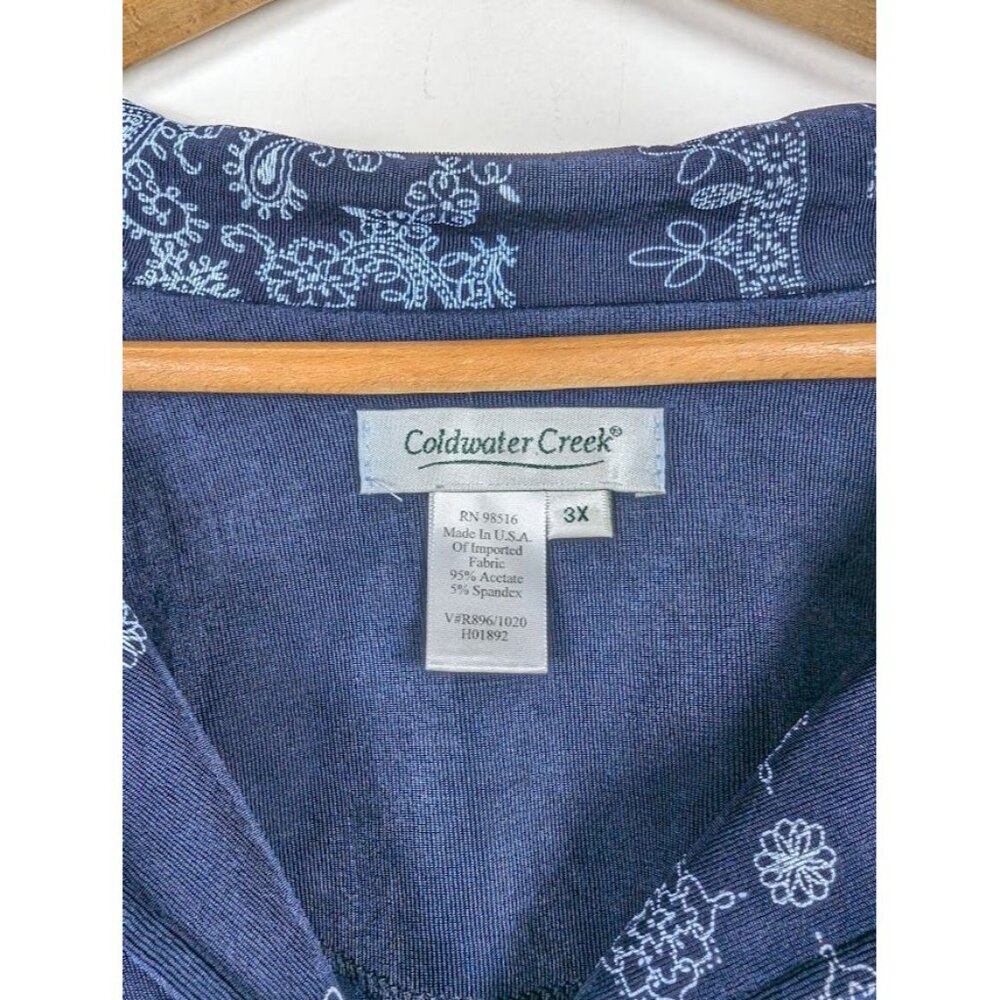 BOHO Navy Blue Patterned Button-Front Blouse - Picture 2 of 7